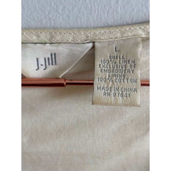 J.Jill Womens Crochet Short Slevee 100% Linen Long Embroidered Dress Beige Sz L - Picture 12 of 14